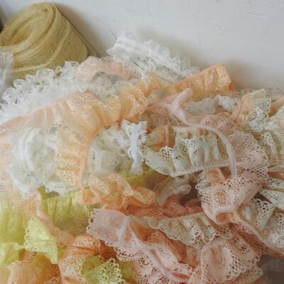 Craft Lot: Jointed Bears, Lace, Ribbon, Pom Poms