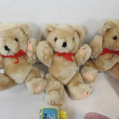 Craft Lot: Jointed Bears, Lace, Ribbon, Pom Poms