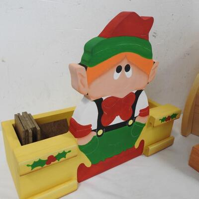 3 pc Christmas Crafts, Sleeping Elf, Elf Calendar, Wooden Basket