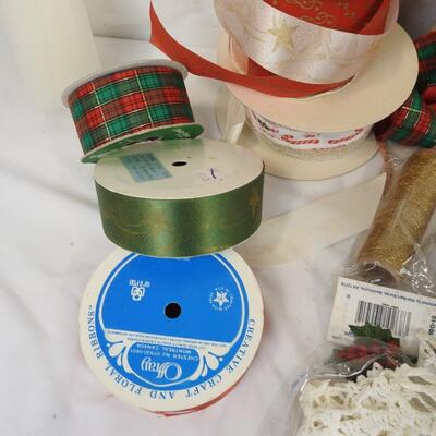 Holiday Craft Lot: Pinecones, Ribbon, Bear, Ornaments, Garland
