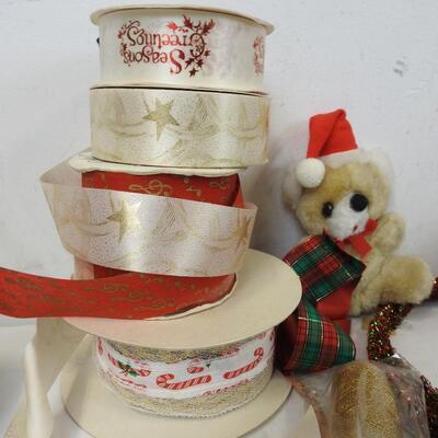 Holiday Craft Lot: Pinecones, Ribbon, Bear, Ornaments, Garland