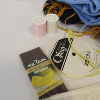 Craft Lot: Lace, Yarn, Bear Lace Panels, Fabric