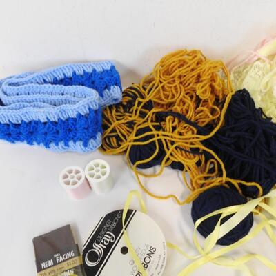 Craft Lot: Lace, Yarn, Bear Lace Panels, Fabric