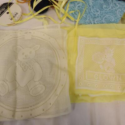 Craft Lot: Lace, Yarn, Bear Lace Panels, Fabric