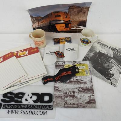 14 pc Rio Grande Railroad Memorabilia, Mugs, Paper, Photos, Metallized Paper
