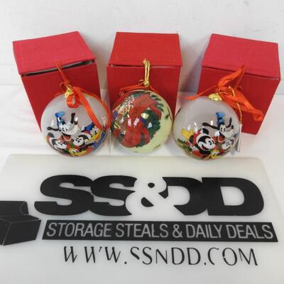 3 Glass Ornaments, Disney, Mickey Mouse, Seasons Greetings Bear Ornament