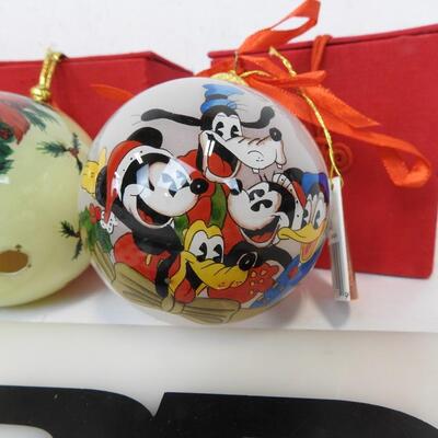 3 Glass Ornaments, Disney, Mickey Mouse, Seasons Greetings Bear Ornament