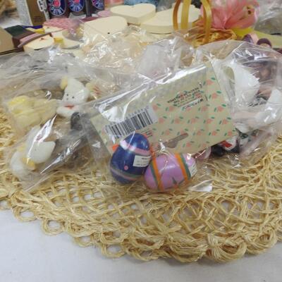 Craft Lot: Floral, Wooden Ducks, Acrylic Paints, Hats, Ribbon, Baskets