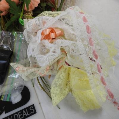 Craft Lot: Floral, Wooden Ducks, Acrylic Paints, Hats, Ribbon, Baskets
