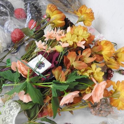Craft Lot: Floral, Wooden Ducks, Acrylic Paints, Hats, Ribbon, Baskets