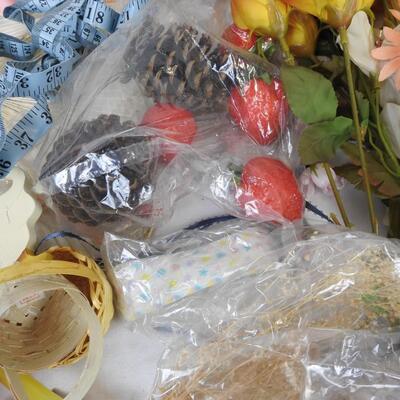 Craft Lot: Floral, Wooden Ducks, Acrylic Paints, Hats, Ribbon, Baskets