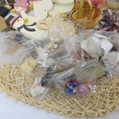 Craft Lot: Floral, Wooden Ducks, Acrylic Paints, Hats, Ribbon, Baskets