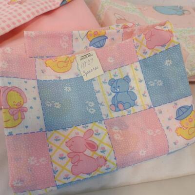 Lot of Fabric and Material, Sewing Hoops, Care Bears, Pink and Blue Bear Fabric