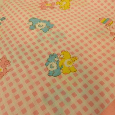 Lot of Fabric and Material, Sewing Hoops, Care Bears, Pink and Blue Bear Fabric