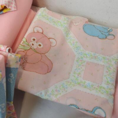 Lot of Fabric and Material, Sewing Hoops, Care Bears, Pink and Blue Bear Fabric