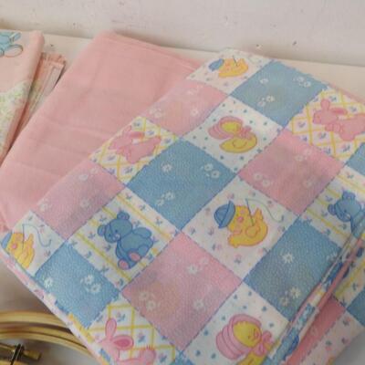Lot of Fabric and Material, Sewing Hoops, Care Bears, Pink and Blue Bear Fabric