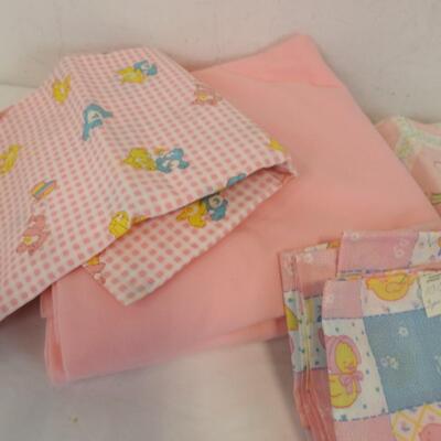 Lot of Fabric and Material, Sewing Hoops, Care Bears, Pink and Blue Bear Fabric