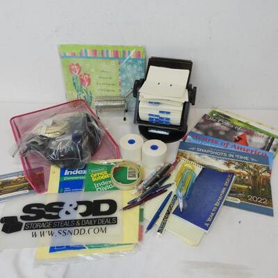 13 pc Office Lot, Rolodex, 2022 Calendars, Pens, Index Dividers