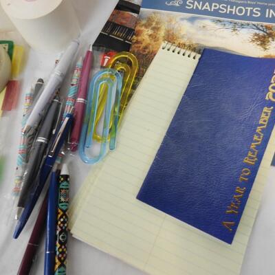 13 pc Office Lot, Rolodex, 2022 Calendars, Pens, Index Dividers