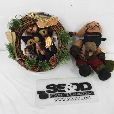 Celebrate the Holidays Black Bear Wreath and Stuffed Animal