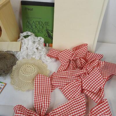 16 pc Craft Lot: Tracing Paper, Heart Wood Decor, Bows, Batting