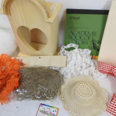 16 pc Craft Lot: Tracing Paper, Heart Wood Decor, Bows, Batting