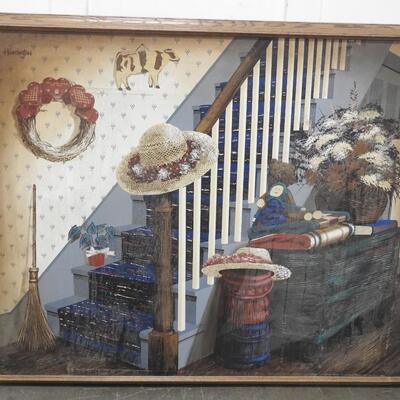 Large Framed Canvas Art Piece, Huntington, 47" x 39"