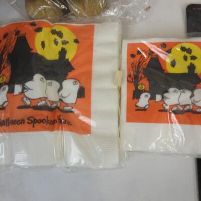 12 pc Halloween Lot: Paper Plates and Goods, Pumpkin and Birdhouse Decor