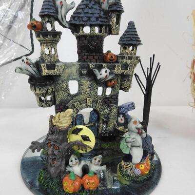 12 pc Halloween Lot: Paper Plates and Goods, Pumpkin and Birdhouse Decor