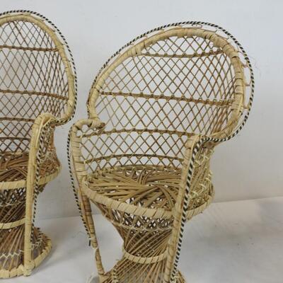 4 Small Wicker Doll Chairs, 1 Has Some Damage