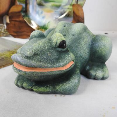 16+ Home Decor Lot: Ceramic Frog, Decorative Painted Plate, Salt City Candle