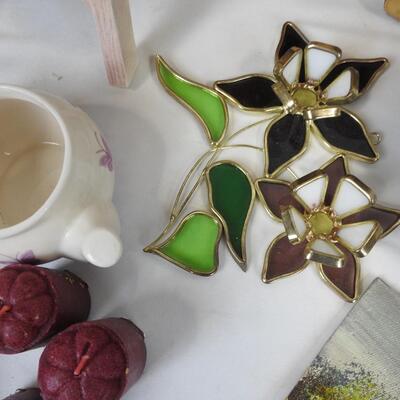 16+ Home Decor Lot: Ceramic Frog, Decorative Painted Plate, Salt City Candle