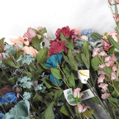 Faux Flowers,  large lot: assorted styles/colors: mauves, turquoise, peach, etc