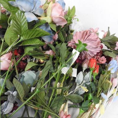 Faux Flowers,  large lot: assorted styles/colors: mauves, turquoise, peach, etc