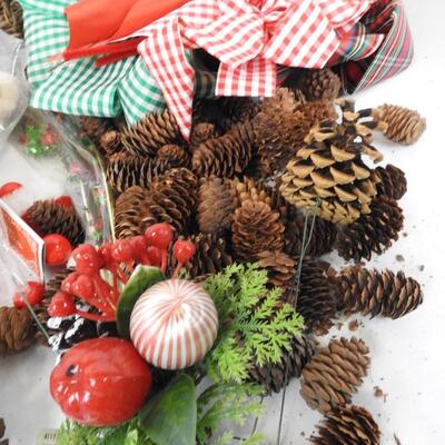 Christmas craft: bows, picks, pinecones, bears, stickers, pipe cleaners, sleds