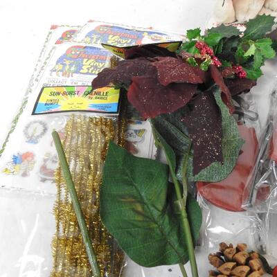Christmas craft: bows, picks, pinecones, bears, stickers, pipe cleaners, sleds