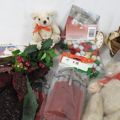 Christmas craft: bows, picks, pinecones, bears, stickers, pipe cleaners, sleds
