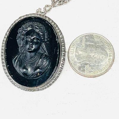 ANTIQUE BLACK GLASS CAMEO 1860s LADY PORTRAIT CIVIL WAR ERA