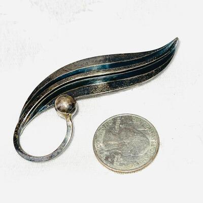 MODERNIST "delfina" MEXICO NIELLO STERLING SILVER LEAF PIN TAXCO