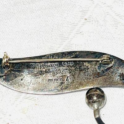 MODERNIST "delfina" MEXICO NIELLO STERLING SILVER LEAF PIN TAXCO