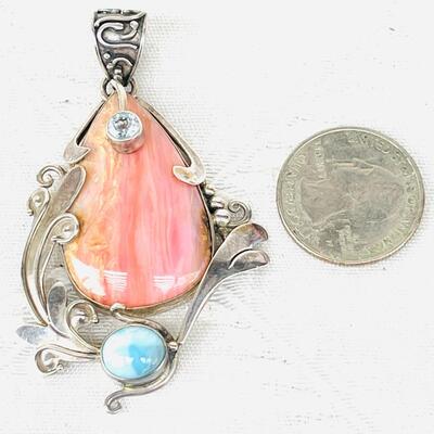 ANCIENT ECHOS STERLING SILVER PENDANT PINK & BLUE