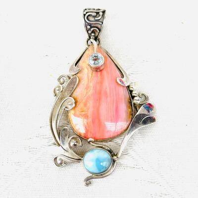 ANCIENT ECHOS STERLING SILVER PENDANT PINK & BLUE