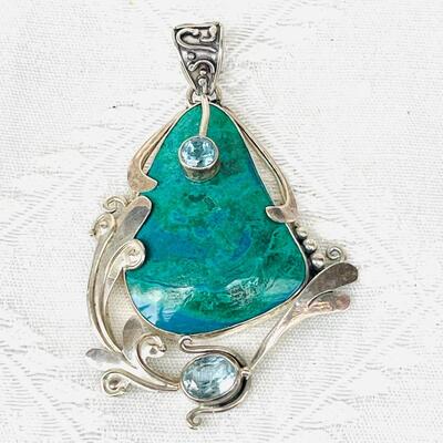 ANCIENT ECHOES STERLING SILVER PENDANT BLUE GREEN & LT.BLUE