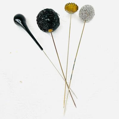 GROUP OF 4 UNIQUE ANTIQUE LONG HAT PINS