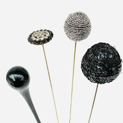 GROUP OF 4 UNIQUE ANTIQUE LONG HAT PINS