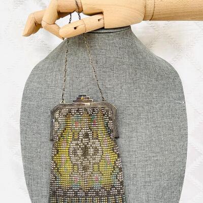 ANTIQUE ART DECO ENAMEL MESH PURSE ROARING 20s GREAT GATSBY