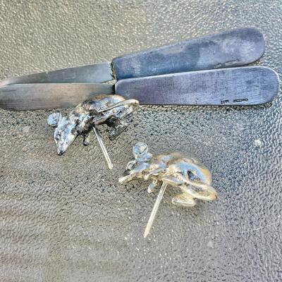 THREE BLIND MICE! VINTAGE METZKE PEWTER CHEESE SET DATED 1977