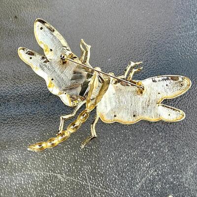 COSTUME JEWELRY EXTRA LARGE DRAGON FLY JEWEL TONES LAPEL BROOCH