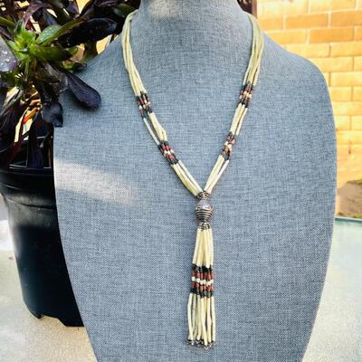 MULTI STRAND FAUX QUILL NECKLACE EARTH TONES NATIVE AMERICAN STYLE