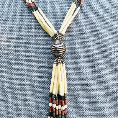 MULTI STRAND FAUX QUILL NECKLACE EARTH TONES NATIVE AMERICAN STYLE